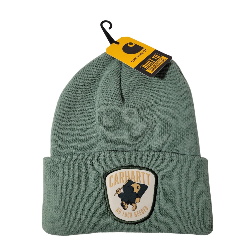 Carhartt Beanie Hat Knit Shamrock Patch OS Green No Luck Needed Winter Unisex